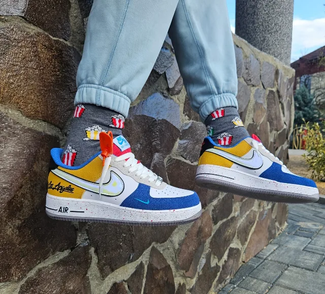 Nike Air Force 1 Los Angeles Alb-Galben-Albastru – fotografia 3 din 8