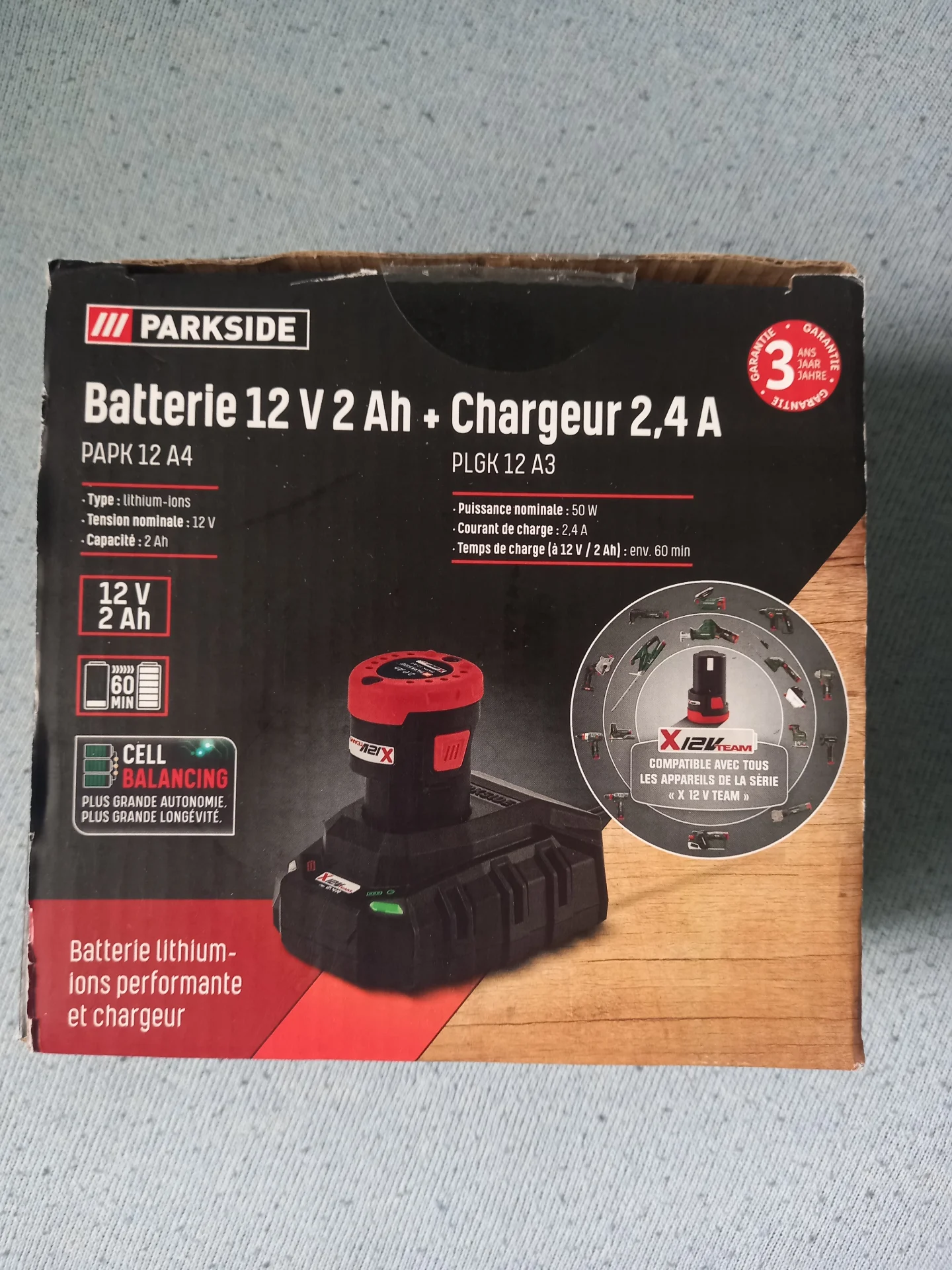 Incarcator performant Parkside : PLGK 12V 50W, cu acumulator PAPK de 2Ah inclus – fotografia 1 din 2