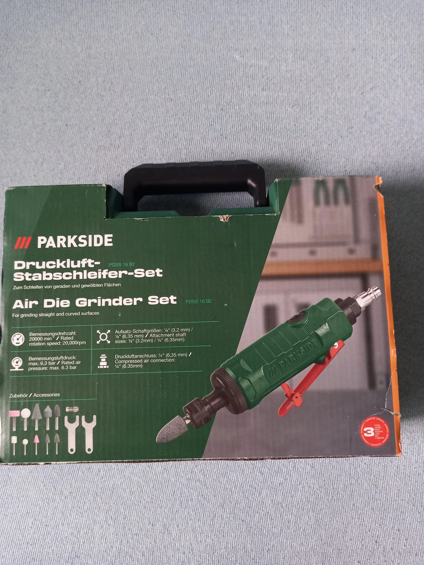 Polizor pneumatic Parkside cu accesorii PDSS 16 A1 110 RON – fotografia 1 din 7
