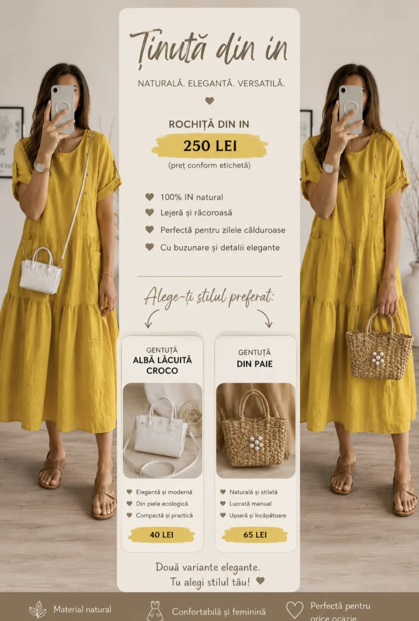 Rochie din in,România[42-44]-2 stiluri:elegant,boho,nou – fotografia 1 din 8
