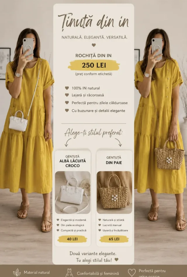 Rochie din in,România[42-44]-2 stiluri:elegant,boho,nou – Sector 5, București