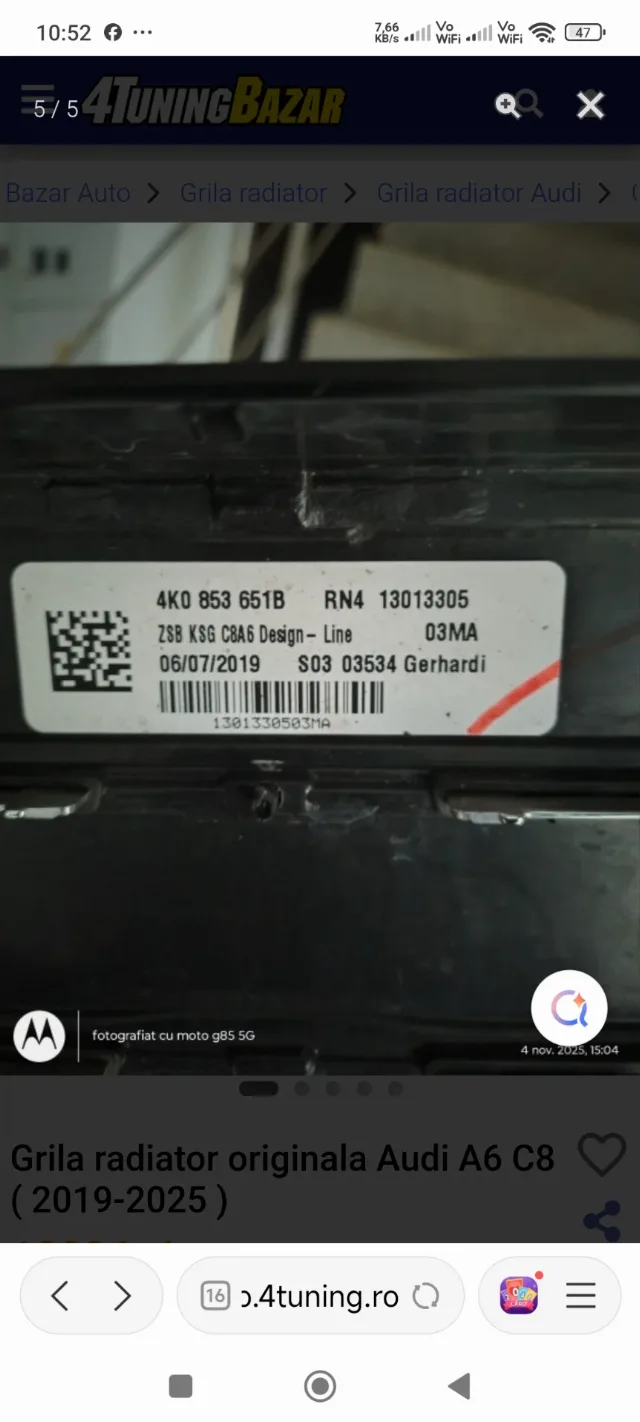 Grila radiator originala Audi A6 C8 – fotografia 5 din 5