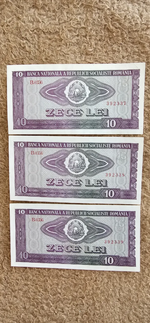 Serie consecutiva de 3 bancnote UNC de 1o lei din anul 1966 – fotografia 1 din 2