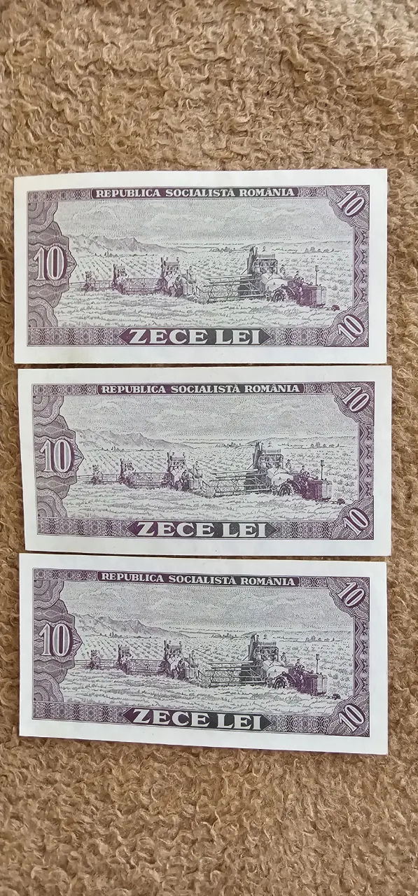 Serie consecutiva de 3 bancnote UNC de 1o lei din anul 1966 – fotografia 2 din 2
