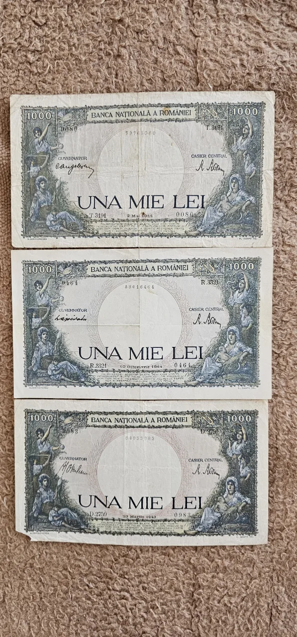 3 bancnote 1ooo lei din anii 1943 si 1944 – fotografia 1 din 2