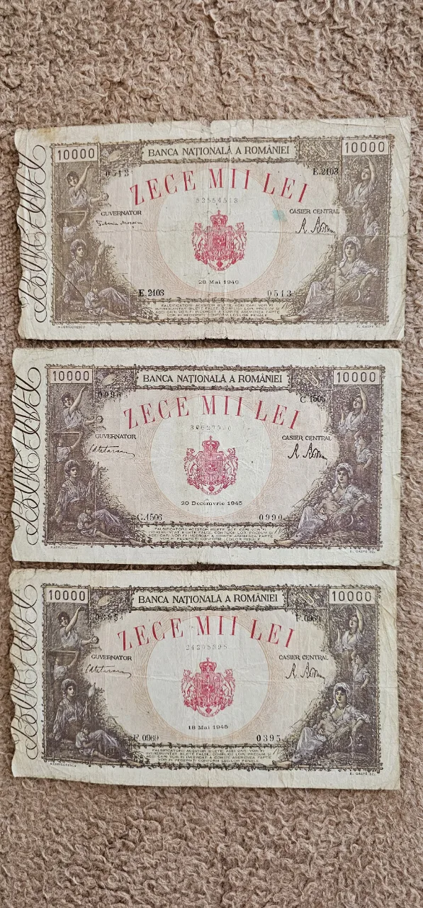 3 bancnote de 1o.ooo lei din anii 1945 si 1946 – fotografia 1 din 2