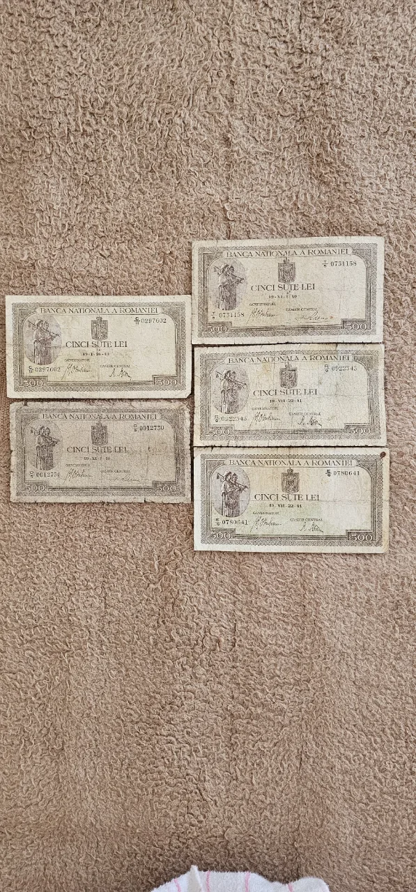 5 bancnote 5oo lei din anii 194o,1941 si 1943 – fotografia 1 din 2