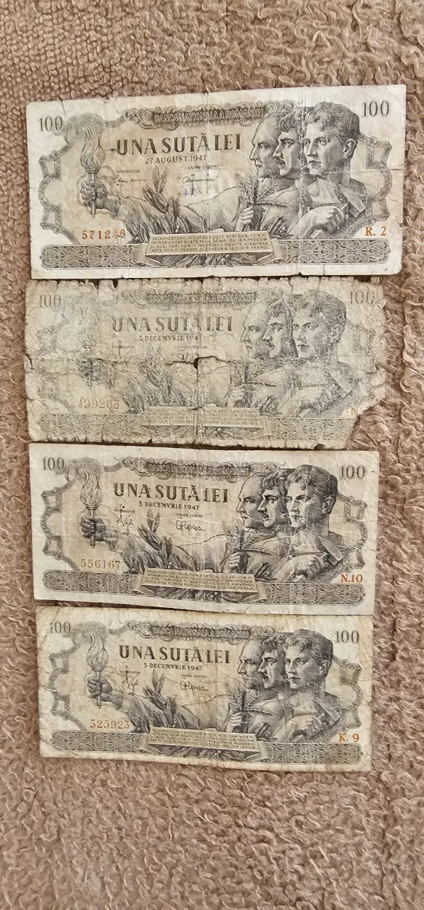 4 bancnote 1oo lei din anul 1947 – fotografia 1 din 2