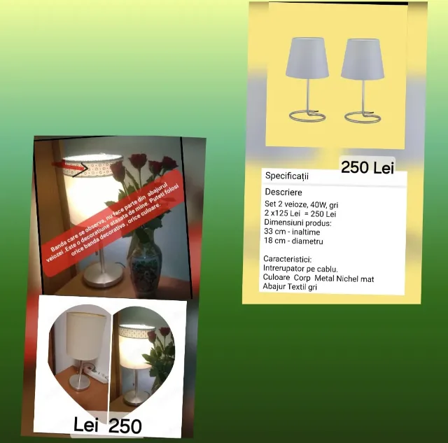 Veioze 2 seturi, 250 Lei/ set,Se vând și separat/set, folosit – fotografia 1 din 8