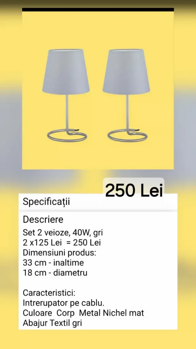 Veioze 2 seturi, 250 Lei/ set,Se vând și separat/set, folosit – fotografia 2 din 8