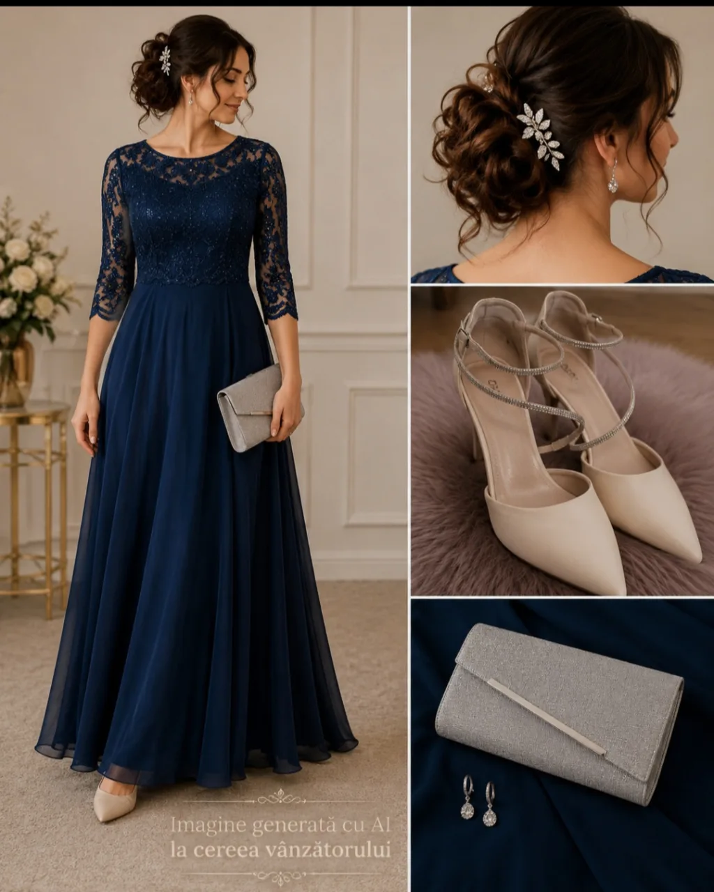 Rochie bleumarin+ pantofi nude, Deichman, folosit – fotografia 1 din 7