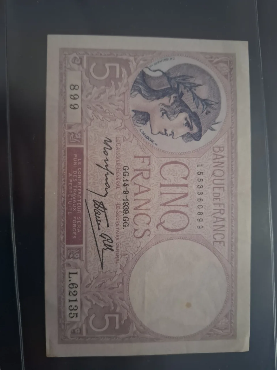5 franci 1939 franta – fotografia 1 din 2