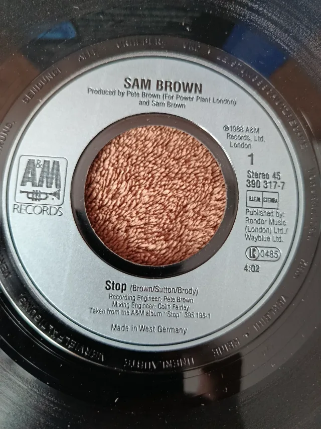 SAM BROWN - Stop/ Blue Soldier (7" single 1988 Germania) – fotografia 3 din 3
