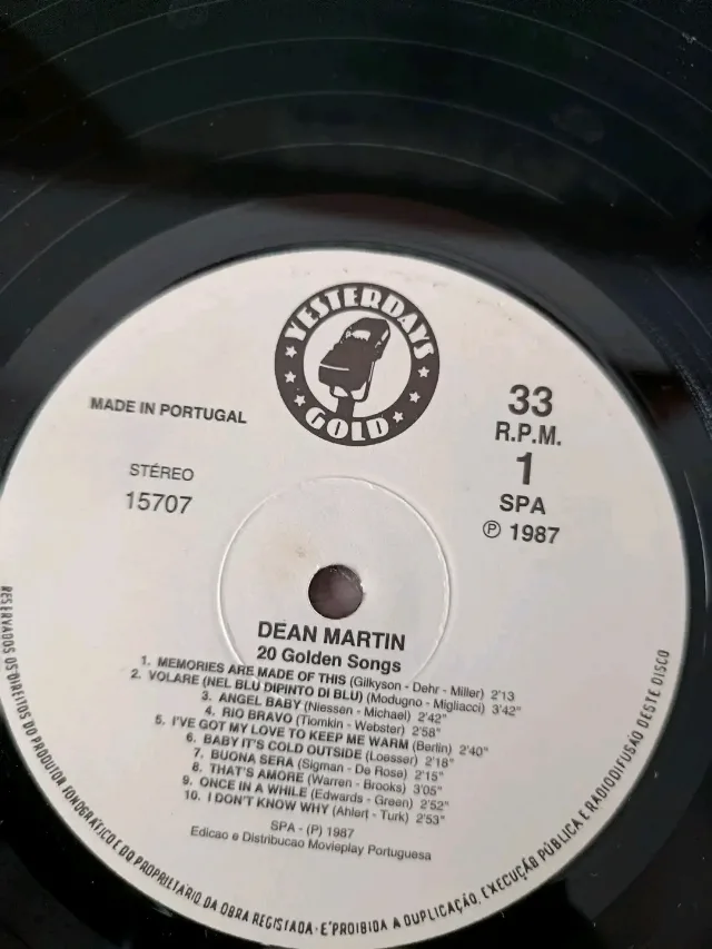 DEAN MARTIN - 20 Golden Love Songs (LP 1987 Portugalia) – fotografia 3 din 3