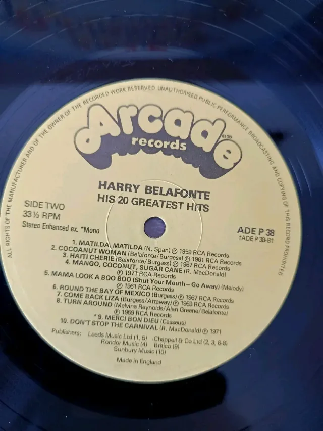 HARRY BELAFONTE - His 20 Greatest Hits (LP 1978 UK) – fotografia 3 din 3