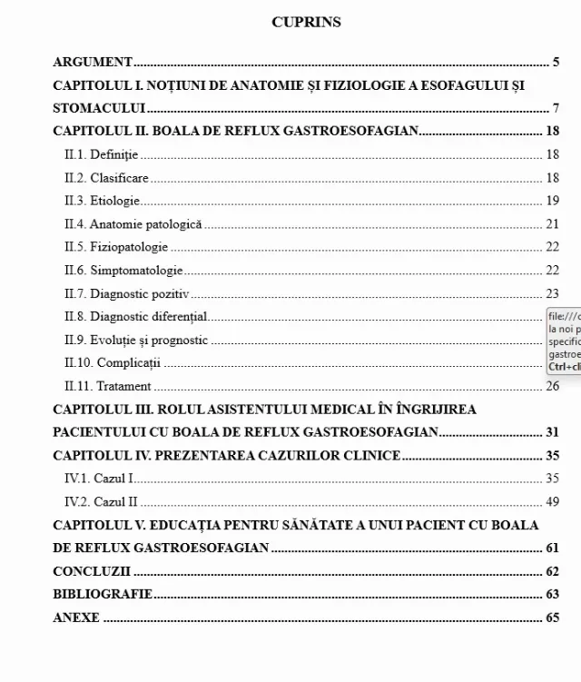 proiect Ingrijirea pacientului cu reflux gastroesofagian – Piatra-Neamt, Neamț