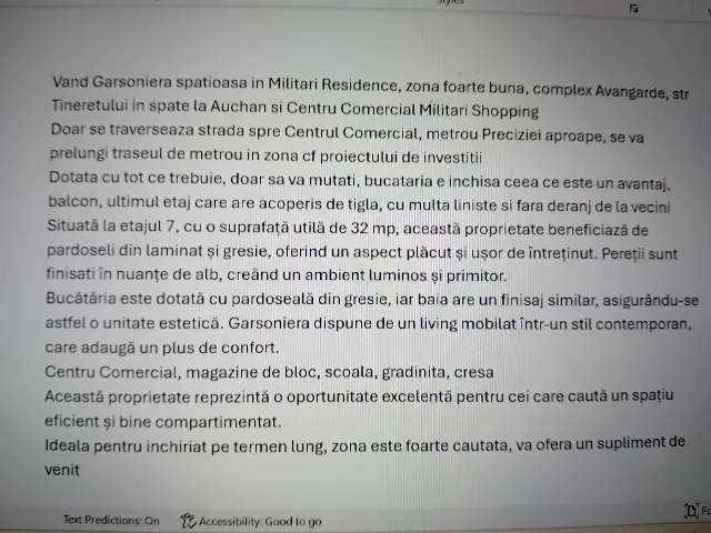 Vand garsoniera Avangarde Militari Residence – Chiajna, Ilfov