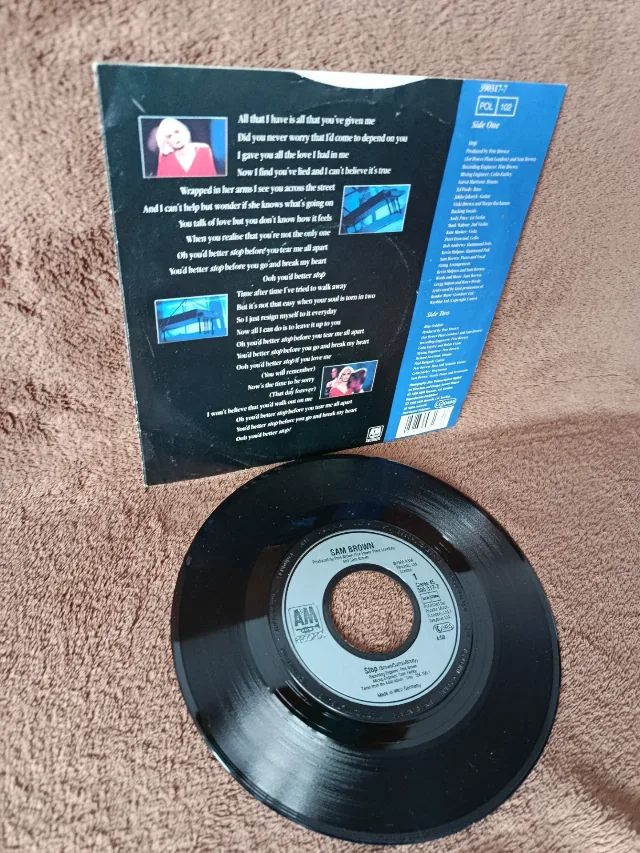 SAM BROWN - Stop/ Blue Soldier (7" single 1988 Germania) – fotografia 2 din 3