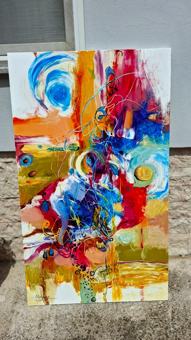 Pictura abstracta mare,ulei pe panza – Beius, Bihor