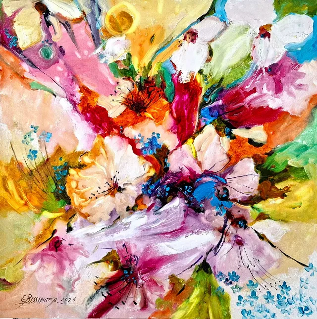 Pictura abstracta cu flori – Beius, Bihor