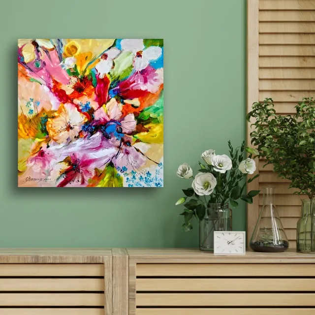 Pictura abstracta cu flori – fotografia 4 din 7