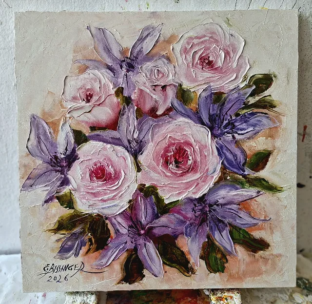 Clematis si trandafiri roz – fotografia 3 din 6