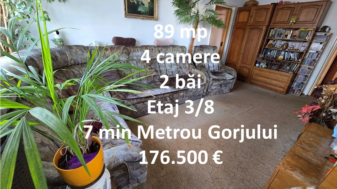 4 camere, 89 mp, Etaj 3/8, parcare, 7 min Metrou Gorjului, Comision 0% – Sector 6, București