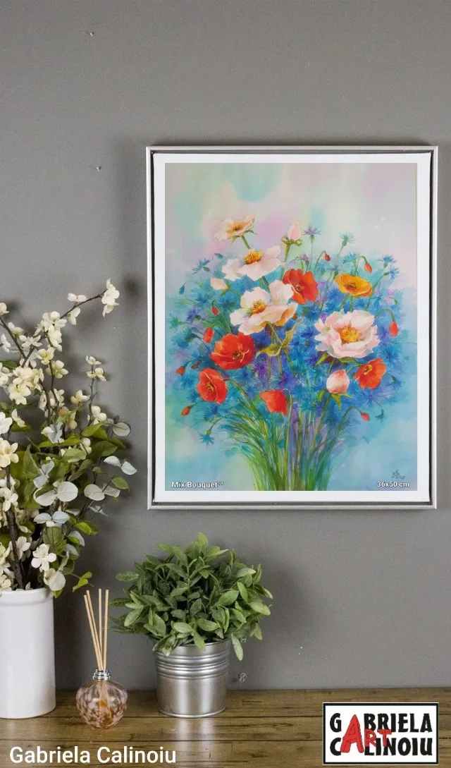 Tablou buchet flori mixte – fotografia 2 din 4