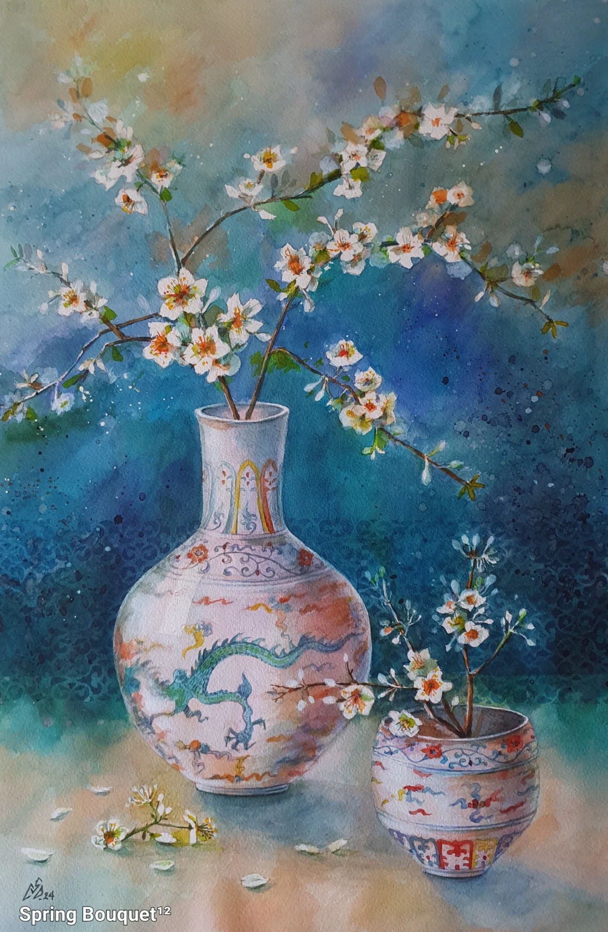 Flori de cires în vase chinezești. – fotografia 1 din 6