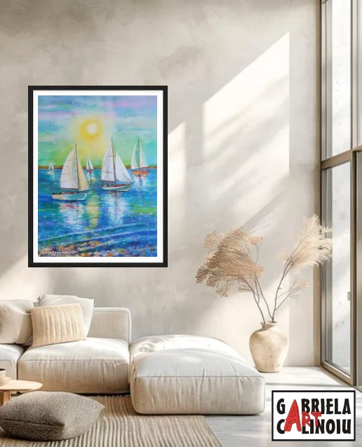 Tablou peisaj marin cu bărci – fotografia 5 din 5