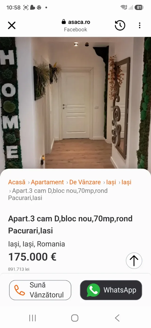 PF Apartam 3cam D,70mp,bloc 2024,utilat si.mobilat complet,300m de rond Pacurari,Iasi,multiple facilitati – Iasi, Iași