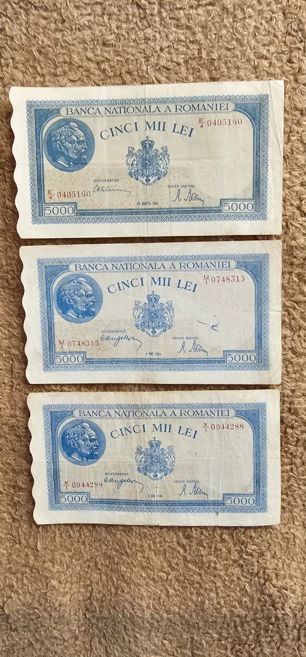 3 Bancnote 5000 lei puse in circulatie in anii 1944-1945. – Vatra Dornei, Suceava – Produse pentru colecționari