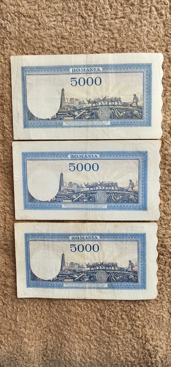 3 Bancnote 5000 lei puse in circulatie in anii 1944-1945. – fotografia 2 din 2