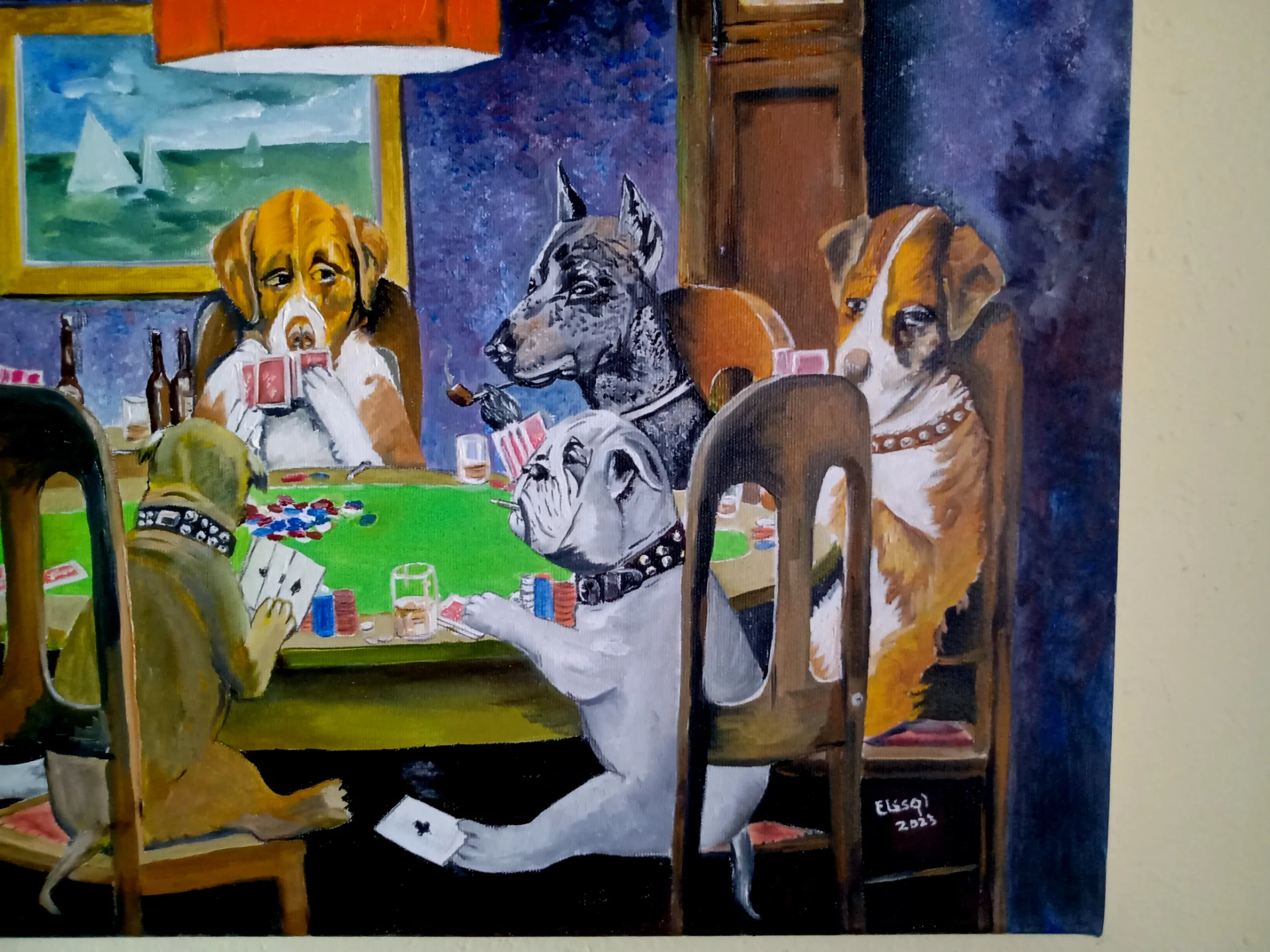 Tabloul "Cainii care joaca poker", pictura manuala in ulei pe panza – fotografia 3 din 4