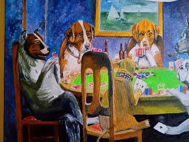 Tabloul "Cainii care joaca poker", pictura manuala in ulei pe panza – fotografia 4 din 4
