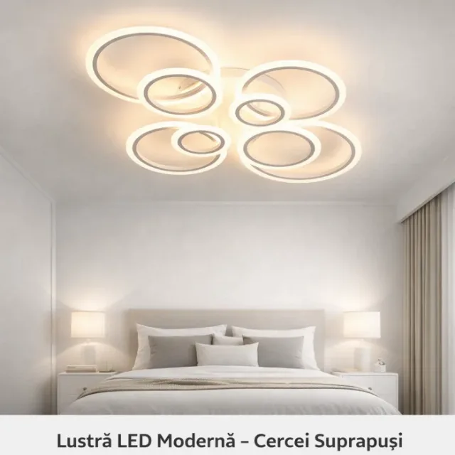 Lustra LED Moderna 130W cu Telecomanda si 8 Inele Luminoase – fotografia 2 din 3