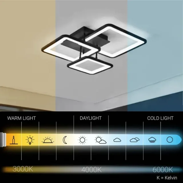 Lustra LED 3 cadre geometrice reglaj lumina telecomanda negru 46W – fotografia 4 din 4