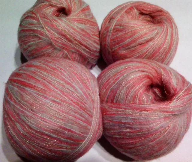 MOHAIR / ALPACA - fir subtire - CORAL/MENTA/AURIU – fotografia 2 din 2