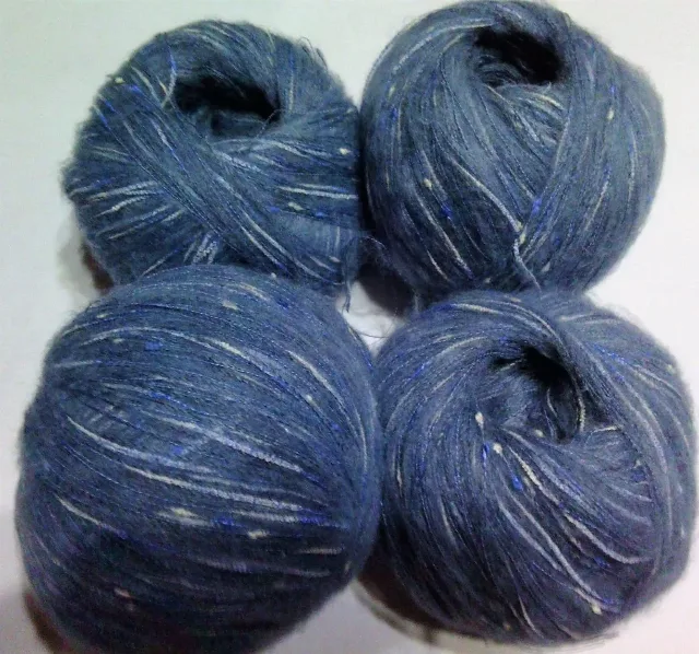 MOHAIR / ALPACA - fir subtire  - PETROL BLUE/ALB – fotografia 2 din 2