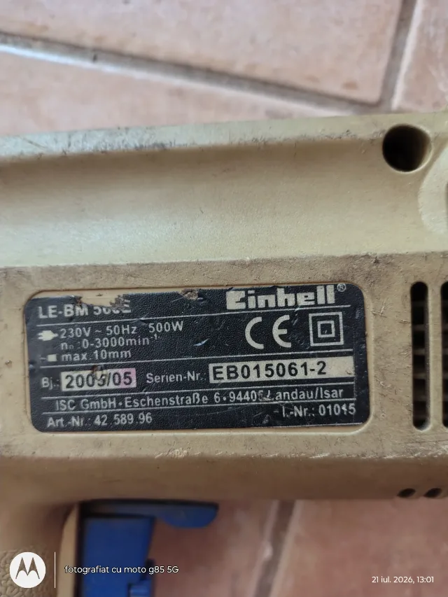 Bormasina Einhell LE-BM 500E fabricata in Germania, in stare de utilizare. – fotografia 2 din 4