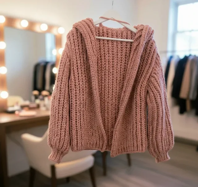 Cardigan cu gluga ampla lucrat manual – fotografia 5 din 7
