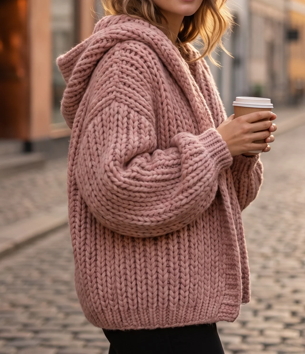 Cardigan cu gluga ampla lucrat manual – fotografia 1 din 7