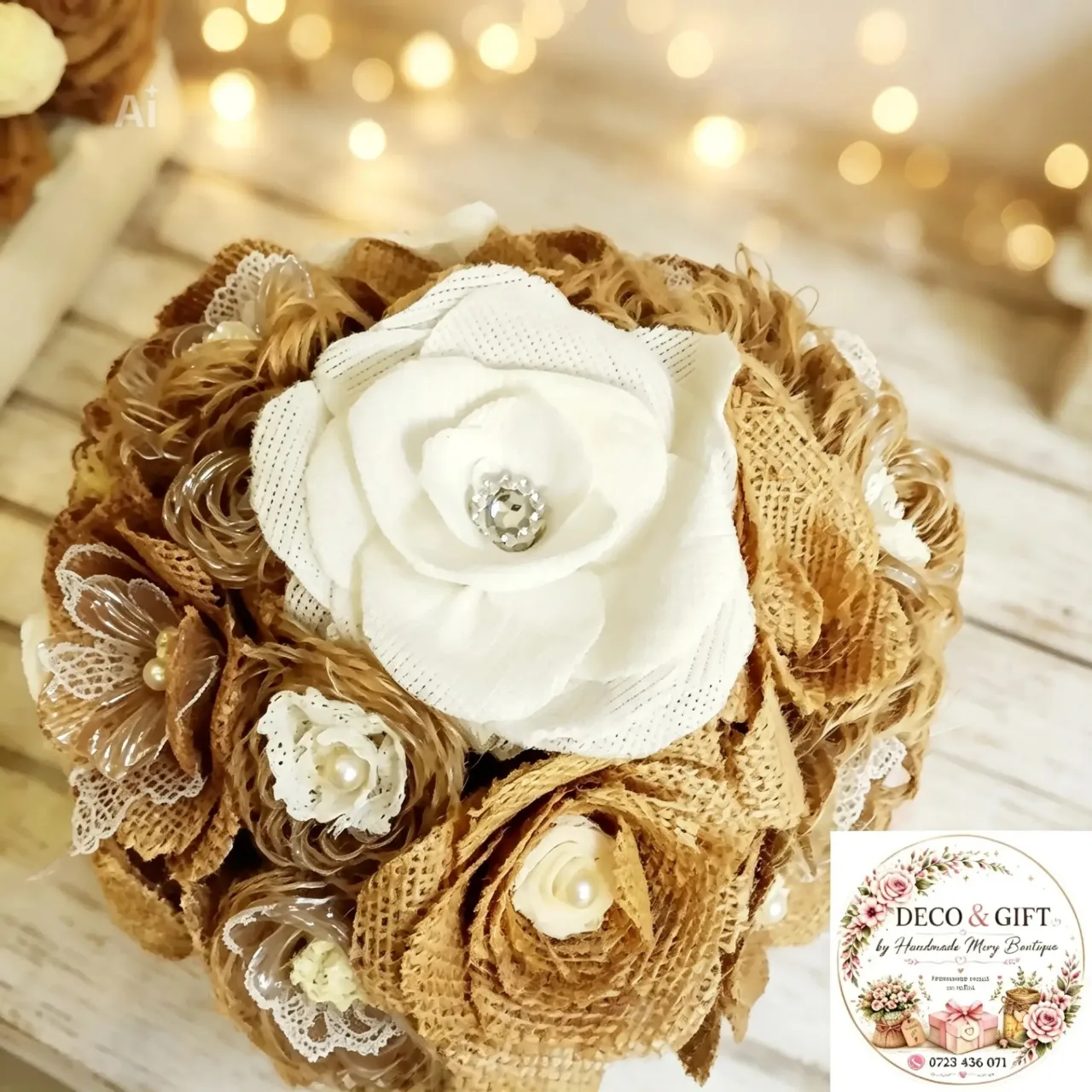Buchet rustic mireasa sau nașa cu flori din iuta – București, București