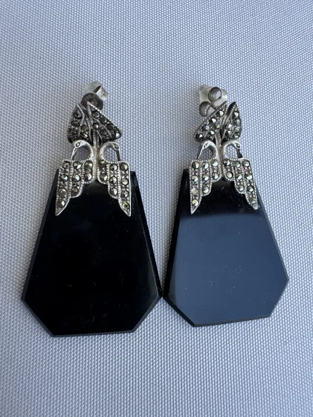 Cercei din argint, onix și marcasite – fotografia 4 din 4