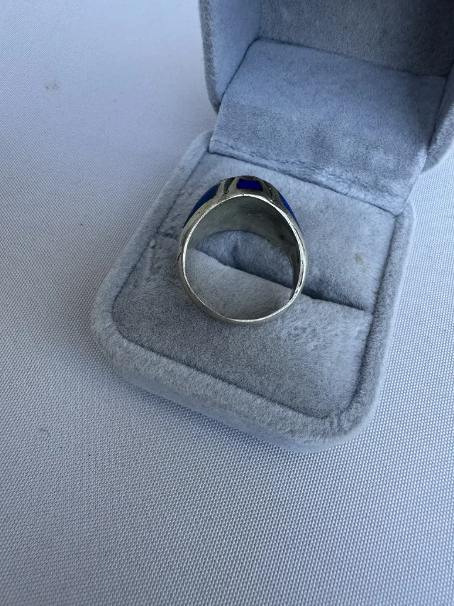 Inel din argint, lapis lazuli, turcoaz și piatră lunii – fotografia 5 din 5