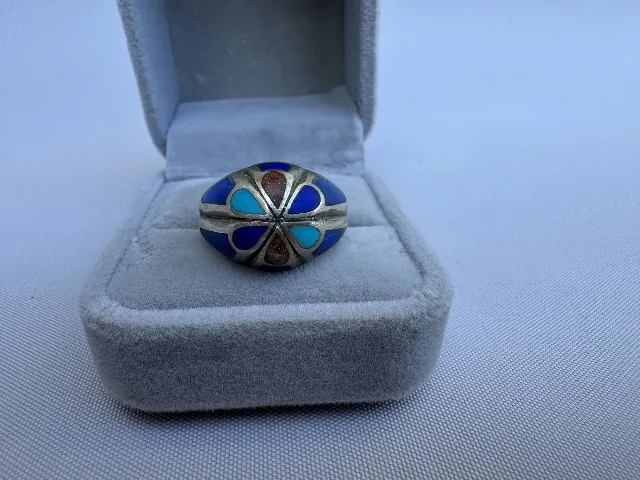 Inel din argint, lapis lazuli, turcoaz și piatră lunii – fotografia 4 din 5