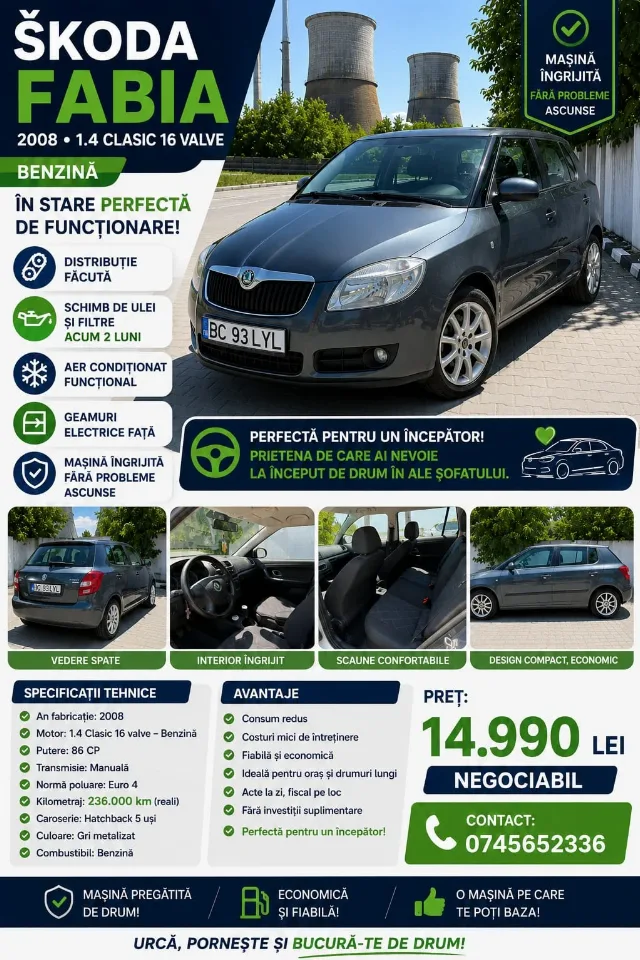 Skoda Fabia 1,4 ,16 v benzina 2008 – Bacau, Bacău