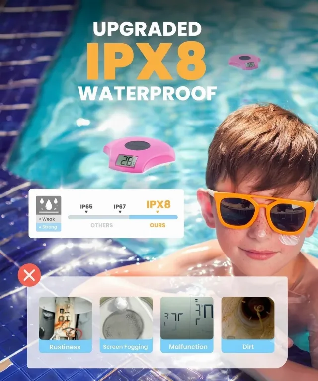 Termometru digital solar plutitor pentru piscină / spa, IPX8 rezistent la apă produs resigilat import Germania – fotografia 3 din 4