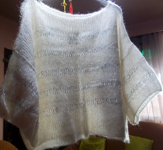Pulover handmade - Drops kid silk - Alb - masura L/XL – fotografia 2 din 3