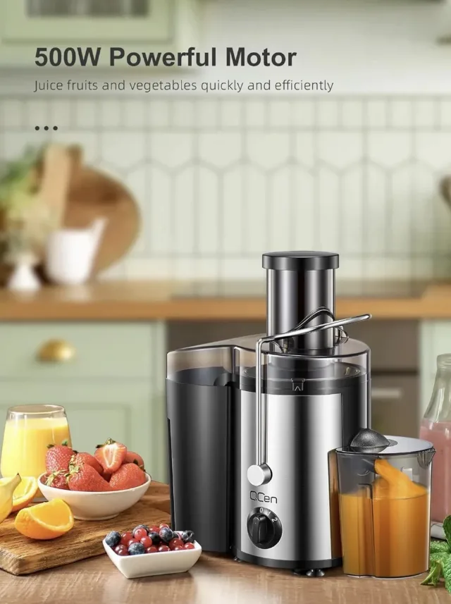 QCen Storcător de Fructe Centrifugal 500W – 2 Viteze & Tub de Alimentare Extra-Larg – fotografia 6 din 8
